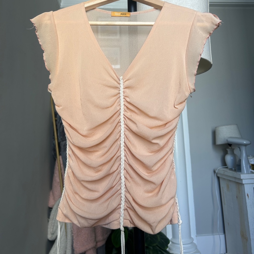 Mesh Ruffled Top - Peach/Light pink - Picture 3 of 6